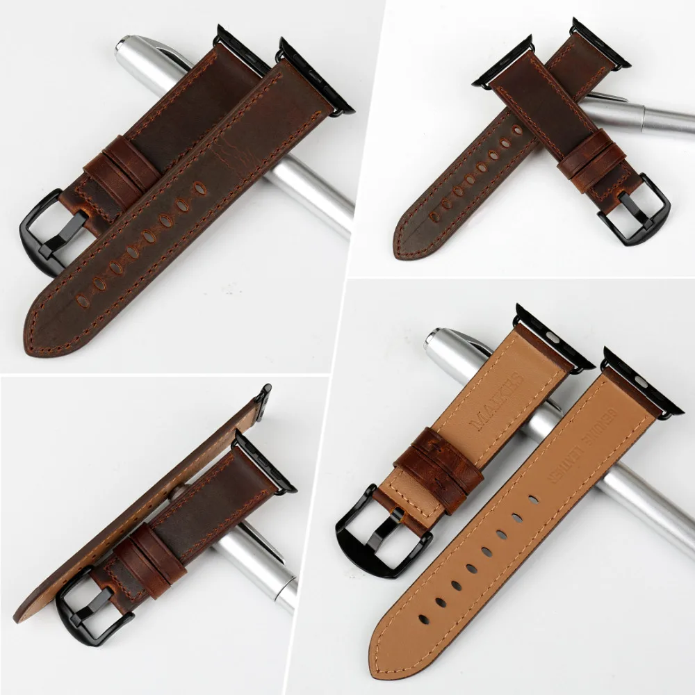 MAIKES Watch Accessories Genuine Leather For Apple Watch Band 44mm 40mm & Apple Watch Bands 42mm 38mm Series 4 3 2 1 Watch Strap