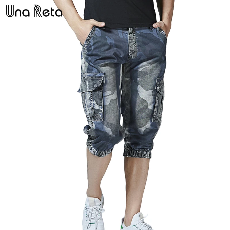 

Una Reta Mens Camouflage Denim Shorts 2018 New Multi-Pockets Military Style Biker Short Jeans Plus size Fashion Casual Shorts