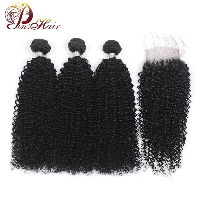 

Brazilian Hair Bundles With Closure Afro Kinky Curly Human Hair Weave 3 Bundles With Closure Pinshair Nonremy Natural Color Hair