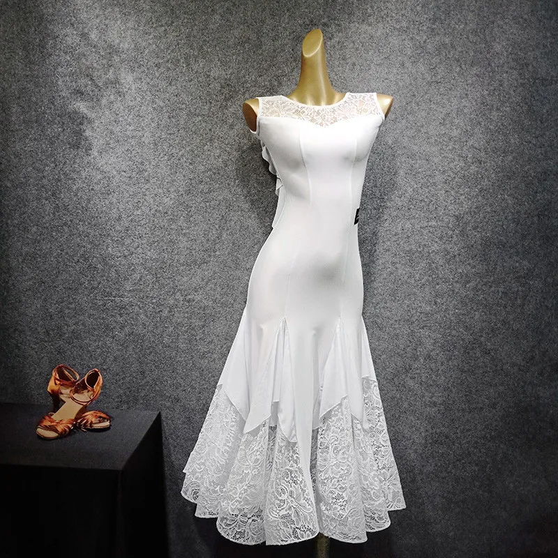 Новое белое кружевное платье с для участия в конкурсах бального танца платье Танцы бальное платье, для вальса платья Стандартный Танцы платье для женщин Бальные платья