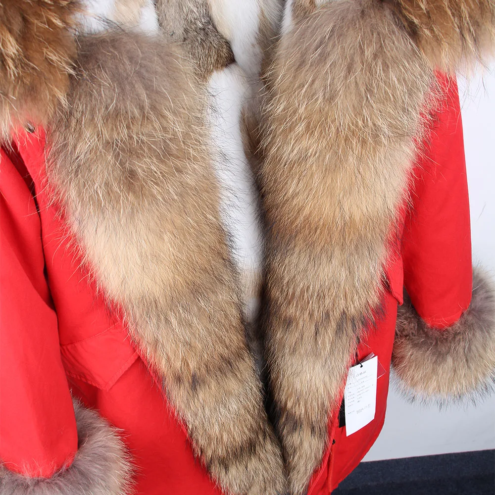 Maomaokong зима воротник из натурального меха енота меховой воротник натуральный мех пальто с мехом, красный, армейский зеленый, натуральный с кроличьим мехом зимнее пальто, парка для женщин