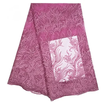 

Promotion! High quality rose red nigerian french lace african lace fabric for party dress.5yards/lot Free shipping A10