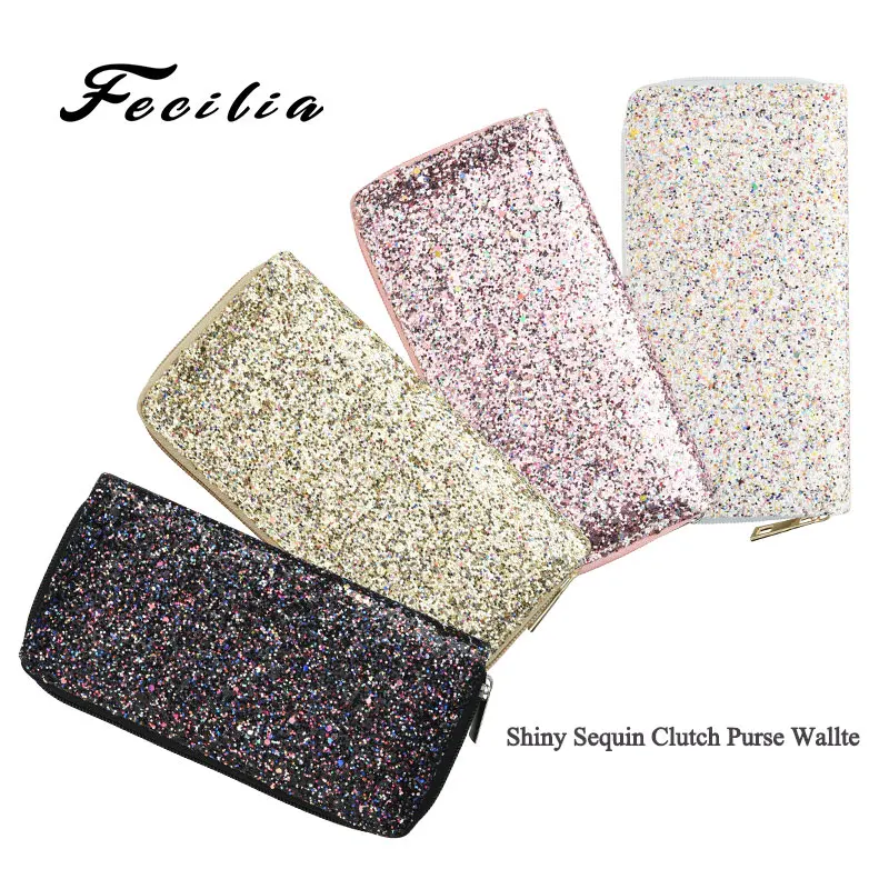 

Fecilia Women's Glitter Hand Bag Clutch Purse Wedding Party Evening Bag wallet Long Purse PU leather Card Bag Coin Purse