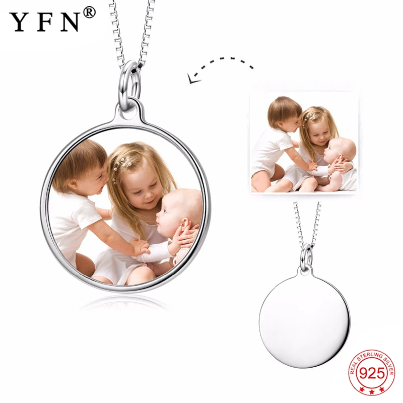

Necklace 925 Sterling Silver Custom Photo Necklace Personalized Round Pendants Necklaces Fashion Jewelry For Women GNX14620-D