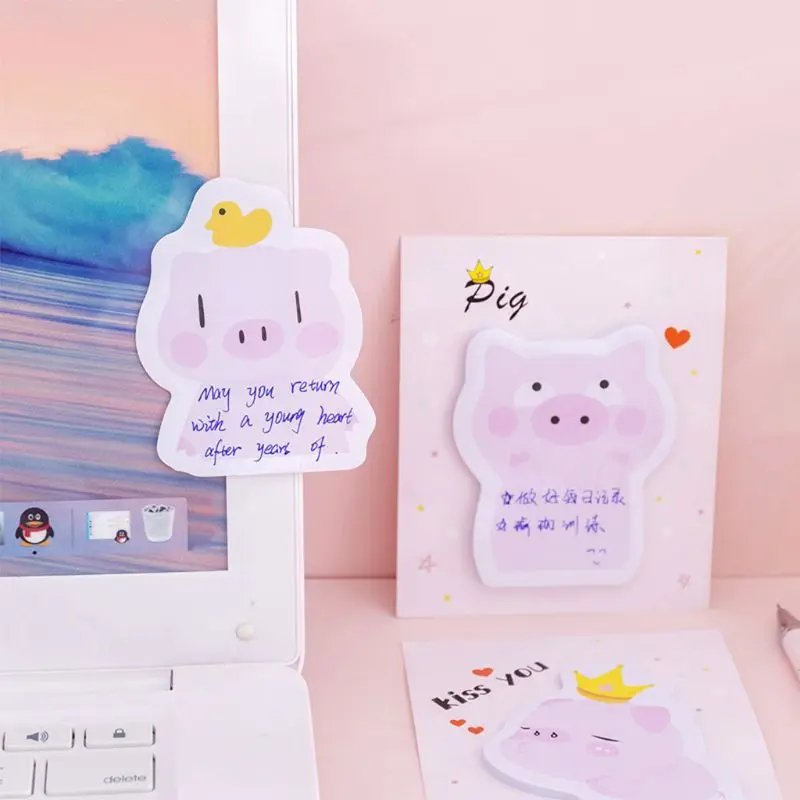 

4Pcs/Bag Creative Cute Cartoon Little Pink Pig Sticky Notes For Reminding Plan Schedule Writing Supply