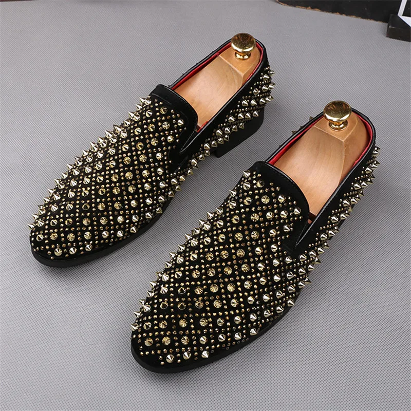 

Luxury Men's Designer Rhinestone rivet gentleman flats shoes Fashion Casual Shoes Charm wedding dress prom Footwear Size 38-43