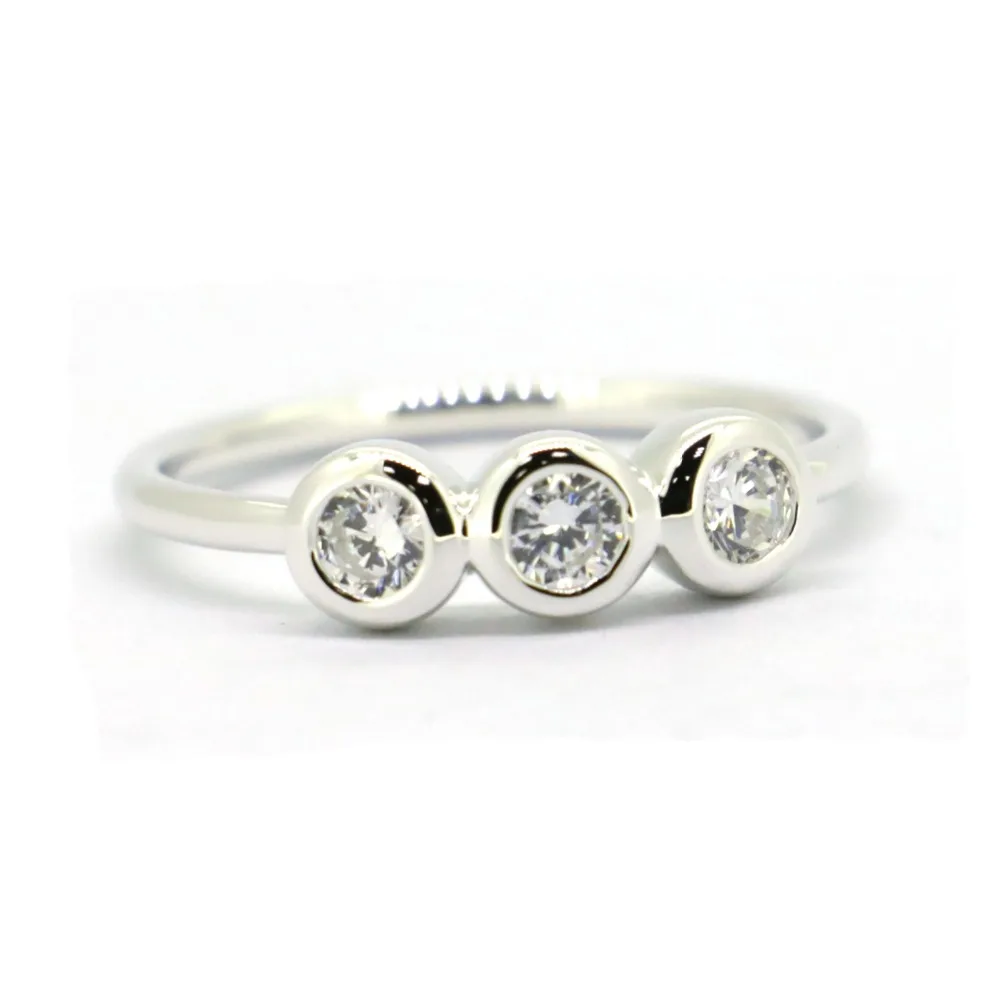 

Women Fashion Jewelry 3 Stones Genuine 925 Sterling Silver Ring