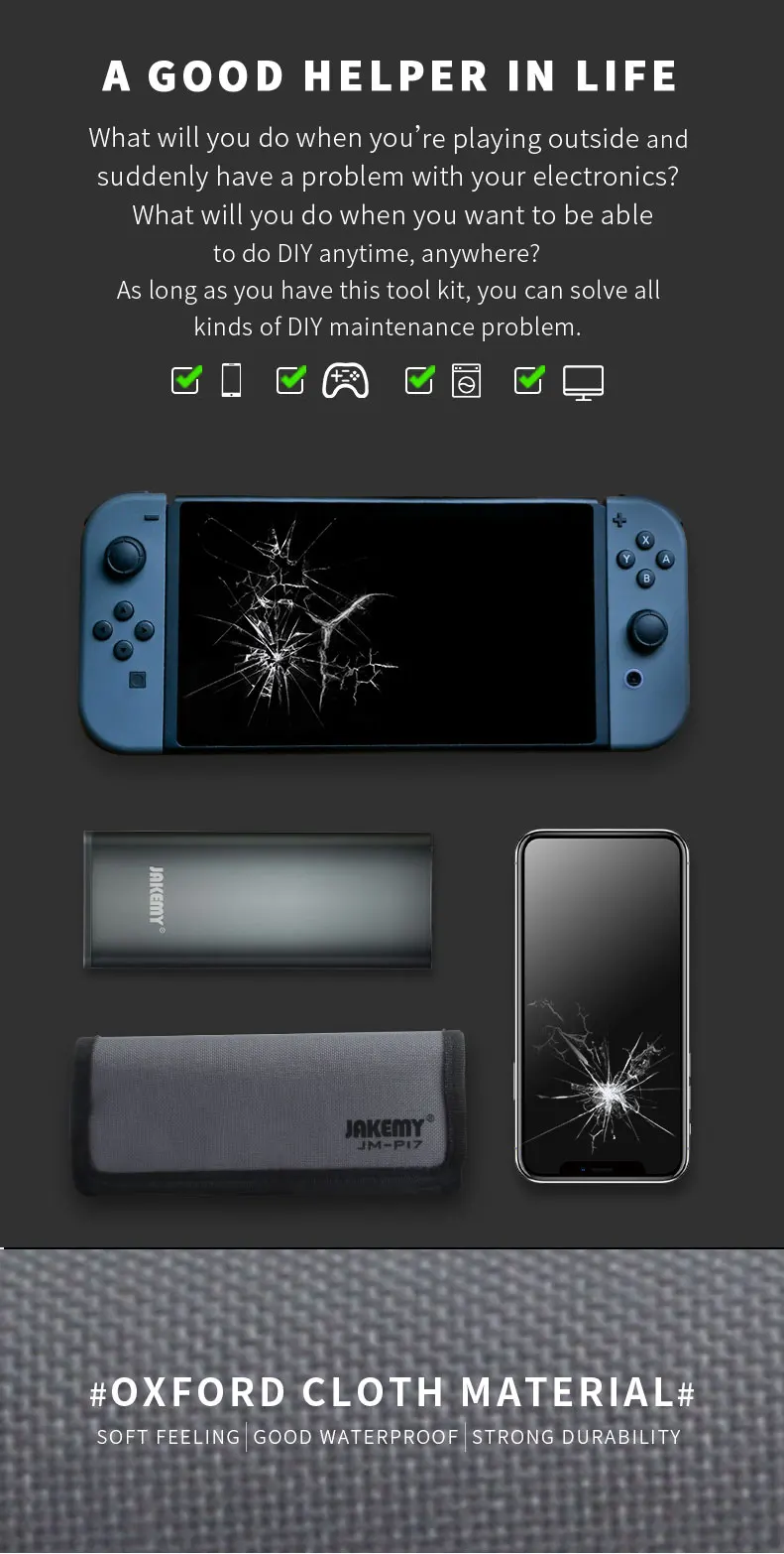 JAKEMY JM-P17 Portable Mini Precision Screwdriver Tool Set with Oxford Bag for Mobile Phone Computer Eyeglass Home DIY Repair