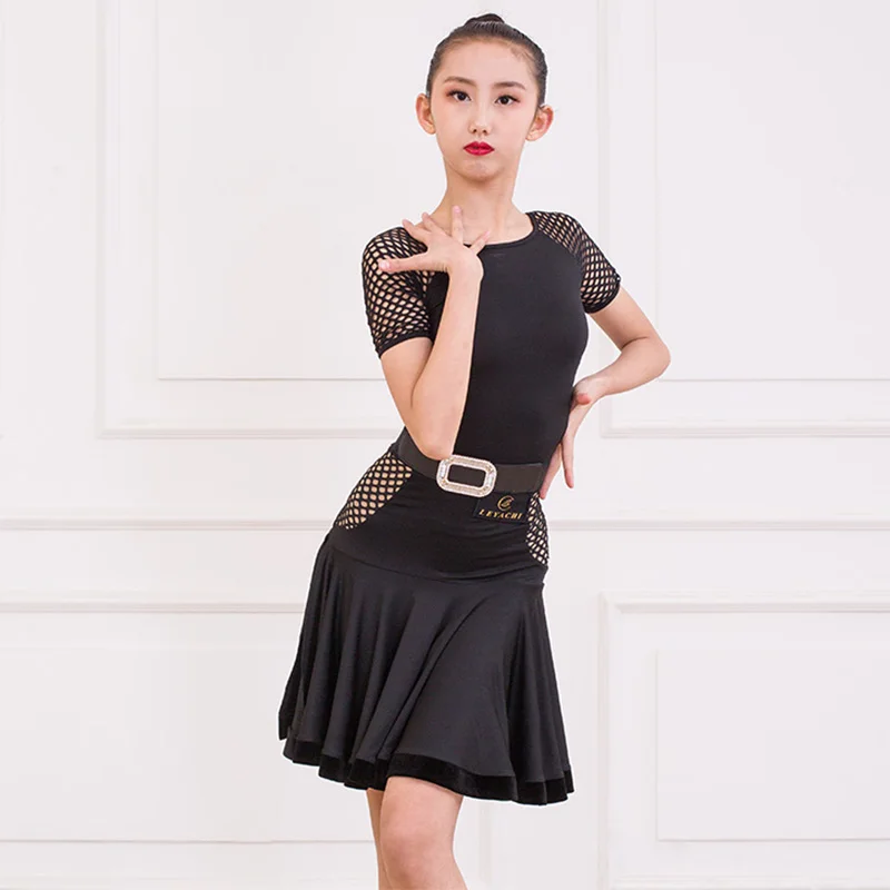 

Slim Latin Dance Costume For Girls Mesh Milk Fiber Tango Salsa Samba Ballroom Dancing Practice Wear Performance Costume DC2378