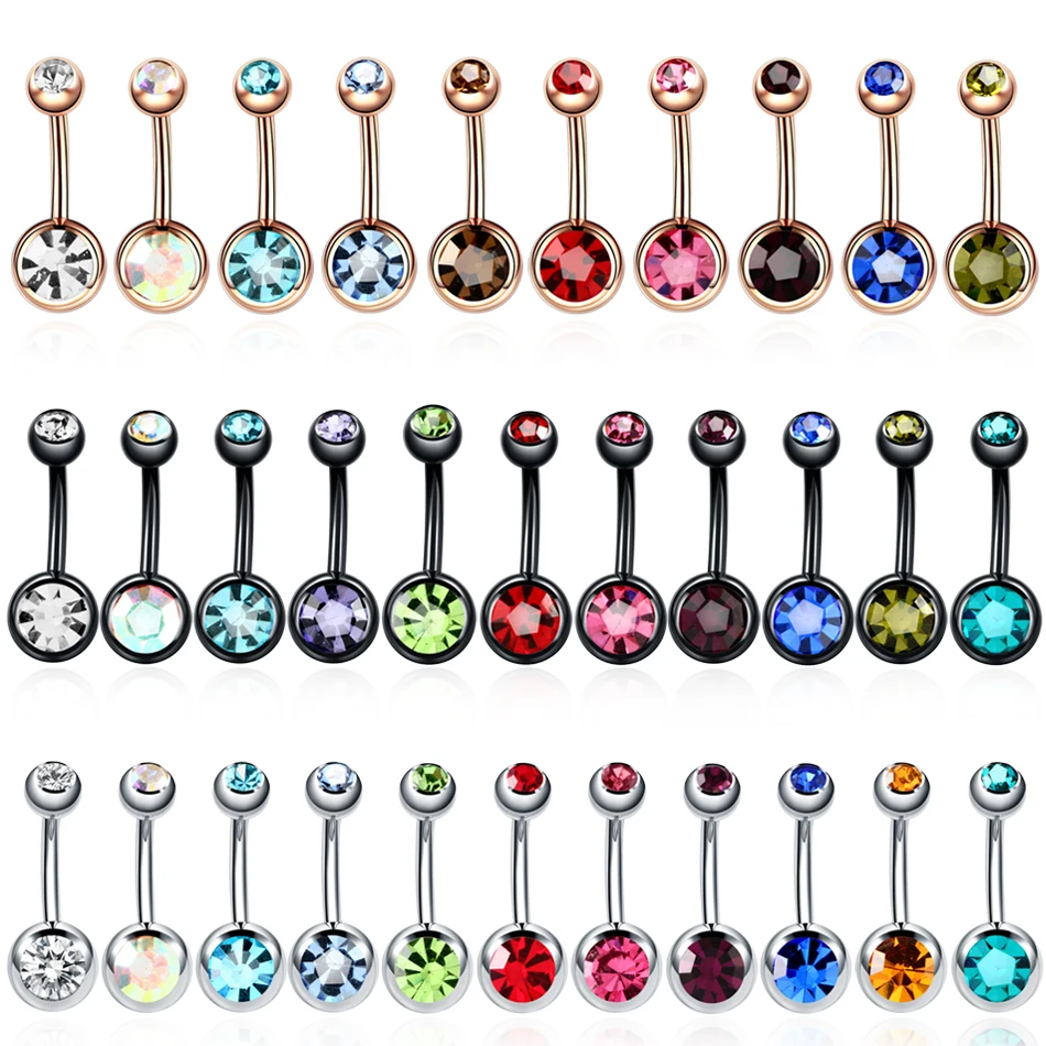 

1PC Piercing Navel Surgical Steel Single Gem Crystal Rhinestone Belly Button Rings Navel Piercing Ombligo 5/8mm Ball Nombril