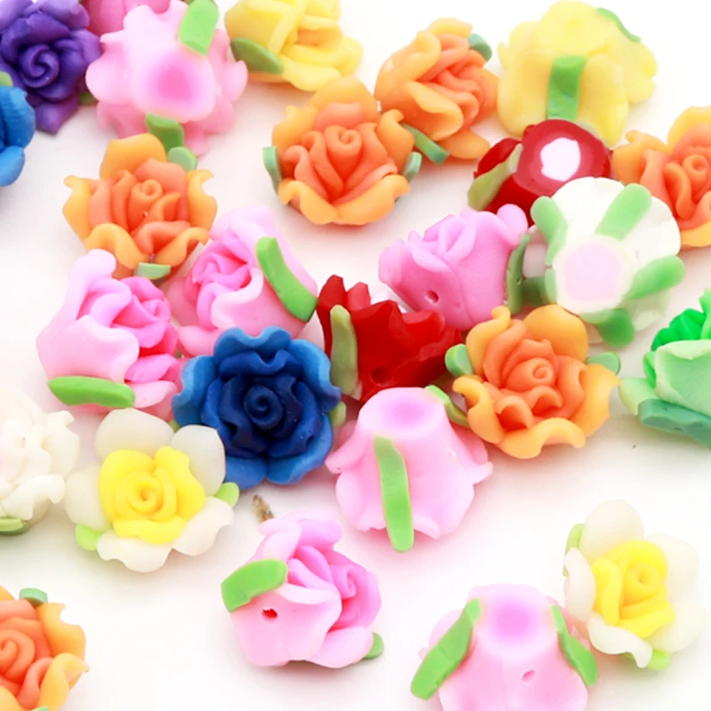 Free Shipping 30pcs Rose Flower Shape Clay Spacer Beads approx 15mm