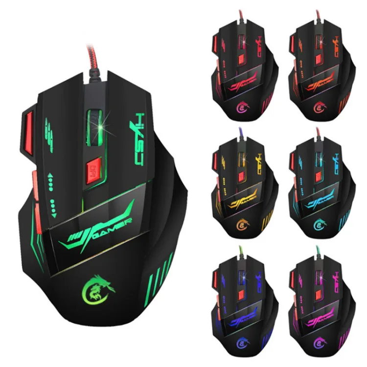 

USB Wired Gaming Mouse Glow 7 Keys Optics 3200DPI For Desktop Computers Notebook Game Office
