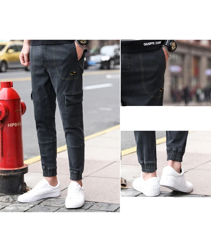Fashion Denim Jean Pants Men Cargo Jeans Streetwear Hip Hop Harem Jean Trousers Ankle-Length Large Cargo Pockets Plus Size 7XL