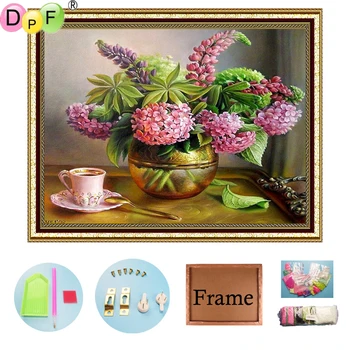 

DPF 5D Diamond Embroidered Purple Flower with Frame Diamond Paint Cross Stitch Home Decor Full Circle Diamond Mosaic Kit Gift