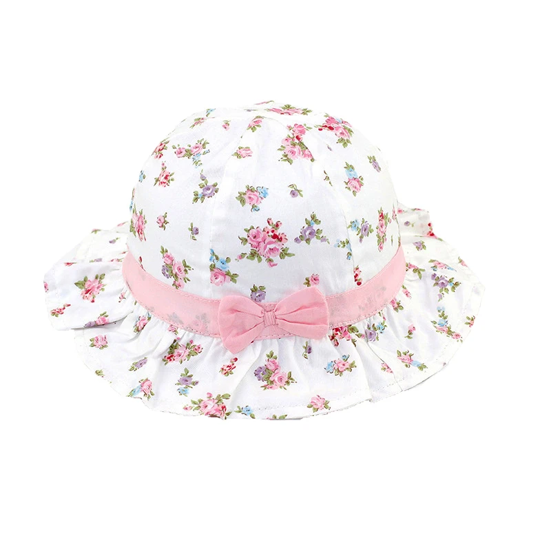 Цветочная шляпа для маленьких девочек; шляпа от солнца для девочек; шляпа с оборками для малышей; джинсовая детская Солнцезащитная шляпа с цветочным рисунком - Цвет: floral pink