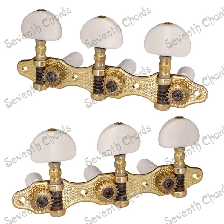 

A Set 2 Pcs White Button Gold String Tuning Peg Tuners Machine Heads for Classical Guitar - Gear Ratio 1:18