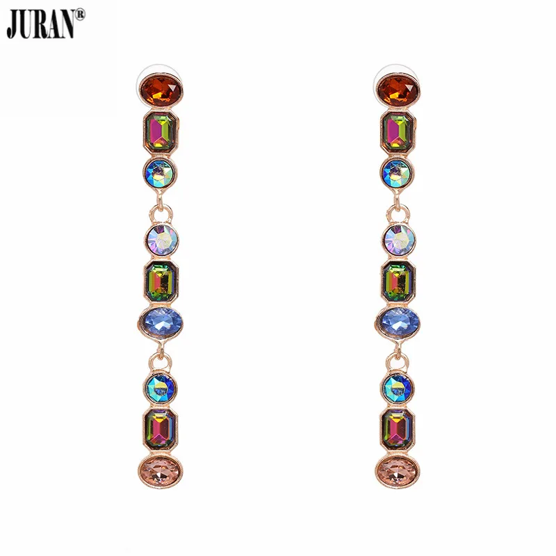 

JURAN 2018 New Design Boho Long Multi Color Drop Earrings Bohemian Wedding Jewelry Crystal Dangle Earring for Women Gift