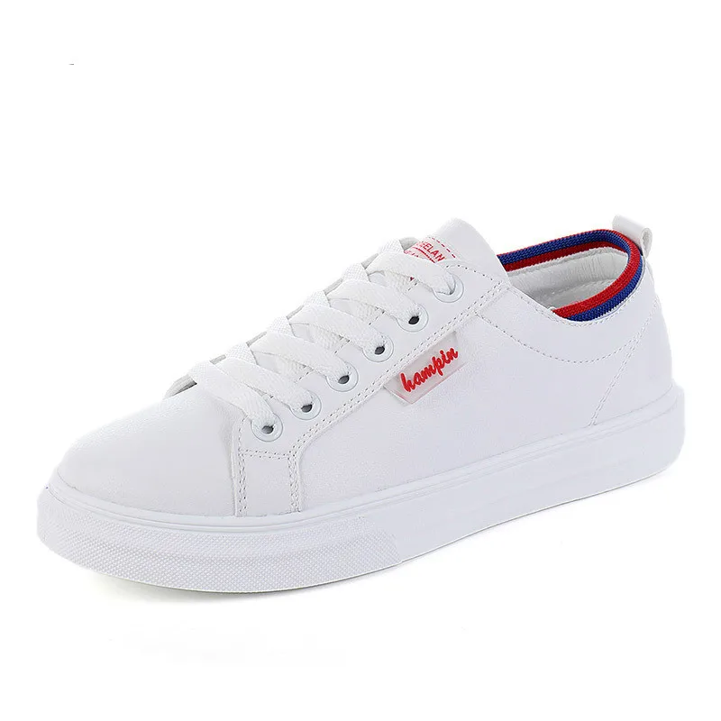 

2019 Summer Women Flat Sneakers White Pu Leather Waterproof Shoes Casual Shoes Lace-up Flats Sneakers Female Footwear