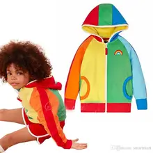 2016 New Arrival Sweet Kids Rainbow Colorful Jackets Hoodie Outwears Zipper Design Boys and Girls Fall Fashion Outwears