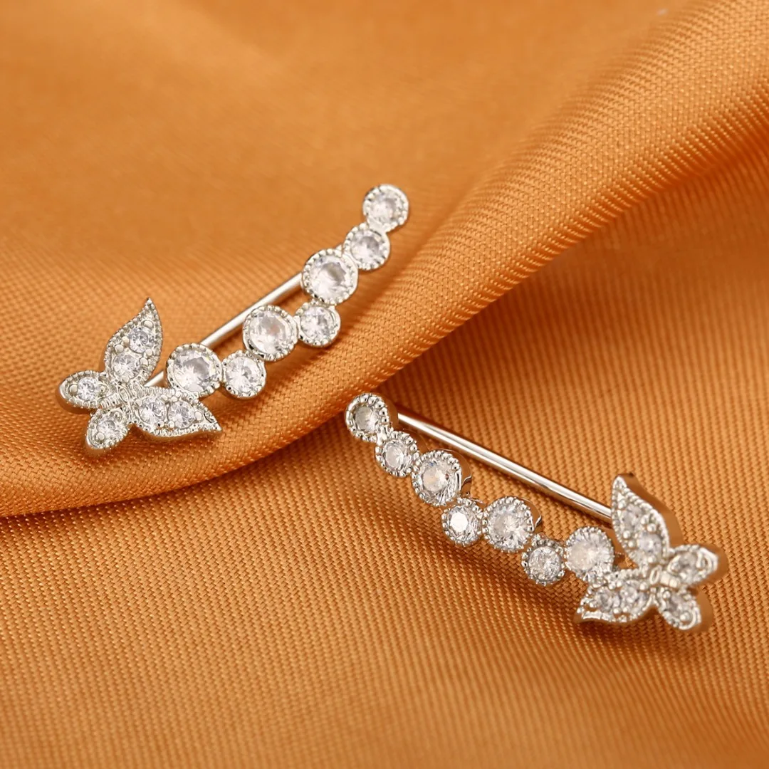 Punk Butterfly Ear Crawler Earrings Shellhard Ear Cuff Earring Silver Color Ear Climber Jewelry For Women Clip Earring