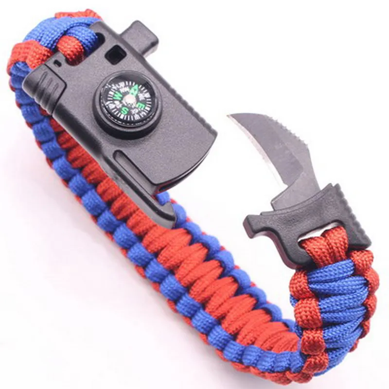 

Cool ! Outdoor Survival Bracelet Men Women Braided Multi-function Camping Rescue Emergency Rope Bangles Compass Whistle Knife