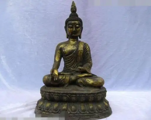 

S06280 17" Tibet Buddhism Copper Bronze Gild Thailand Sakyamuni Buddha Statue