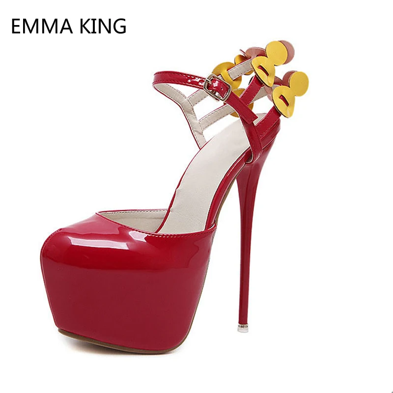 

Plus Size 35-44 Women Super High Heels Stiletto Heel 14cm Concise Buckle 4cm Platform Shoes Pumps Party Sexy Leather Shoes Black