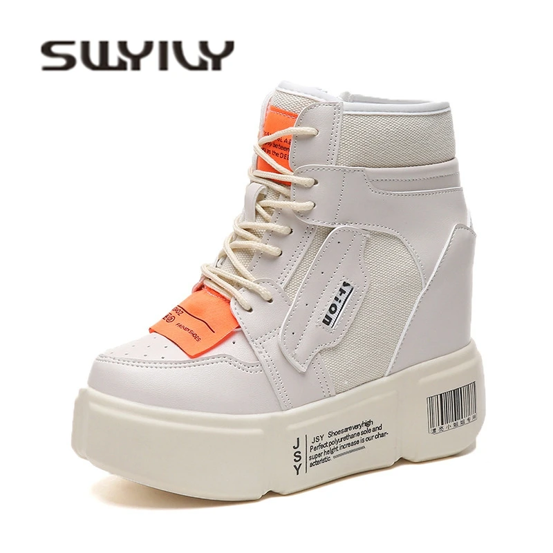 SWYIVY Platform Sneakres Woman High Top Autumn Female Casual Shoes Hided Wedge Breathable Lady Sneakers Shoes Fall Side Zippers