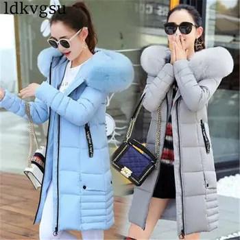 

2020 Women Winter Jackets Down Cotton Hooded Coat Plus Size Parkas Mujer Coats Long Coat Fashion Female Fur collar Coats A1297
