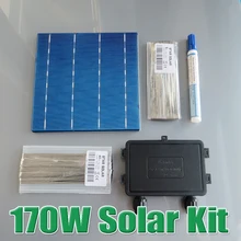 170W DIY Solar Panel Kit 6×6 156 Polycrystalline Poly solar cell tab wire Bus wire Flux pen Junction Box WY