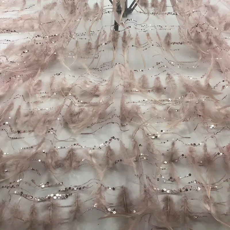 

Gorgeous embroidered Mesh Lace Fabric High Quality flower french lace fabric with feather and sequins RG900