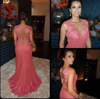 

Sexy See Through Prom Gown Sparkly Sheer Illusion Neckline Long Mermaid Evening Dress for Wedding Party Custom Made