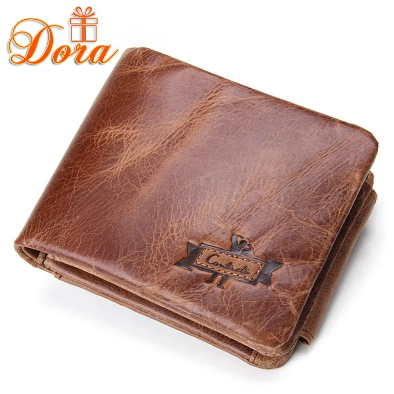 100% Genuine leather men wallets famous brands coin pocket short purse high quality crazy horse leather money clip brown Retro
