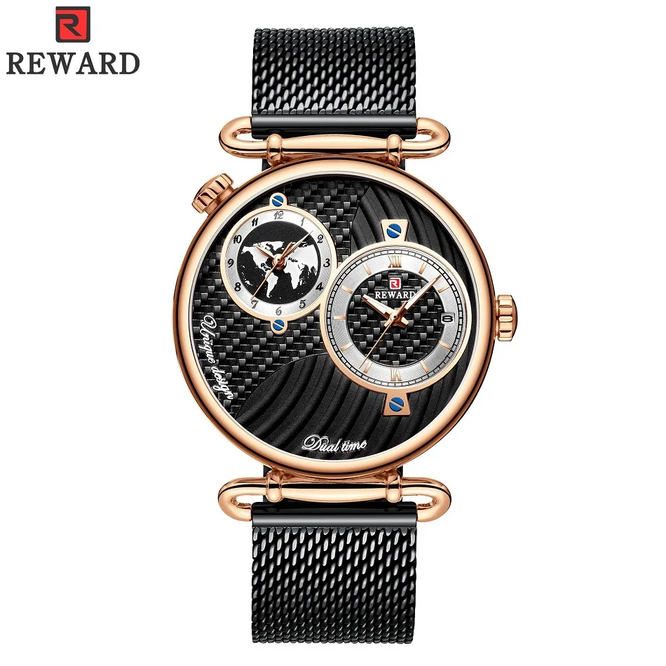 Мужские часы от ведущего бренда, роскошные полностью Стальные кварцевые наручные часы с двойным циферблатом, мужские повседневные водонепроницаемые аналоговые часы Relogio Masculino
