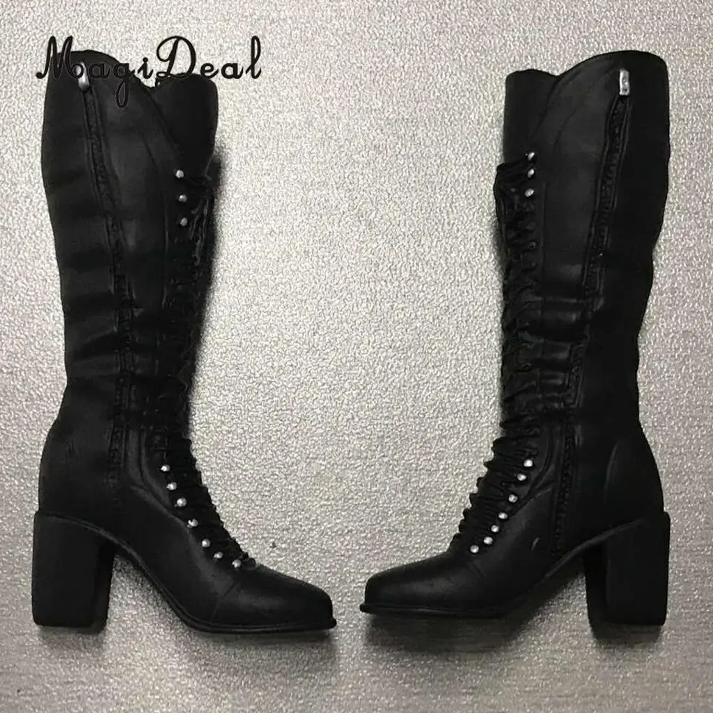 MagiDeal 1Pair 1/6 Lace Up Rubber Mid-Calf Knee High Boots Shoes for 12 Inch Female Figure Body   Models Acc Best Gift