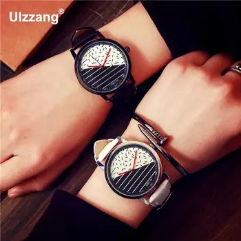 

100% Genuine Leather 2018 New Fashion Simple Style Black White 4cm Dial Quartz Watch Wristwatches for Men Women Students