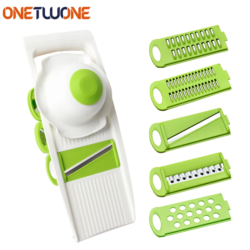 

5-in-1 Mandoline Slicer Grater Tools, Vegetable & Fruit Peeler with 5 Stainless Steel Blade, Carrot Peeler Kitchen Gadget