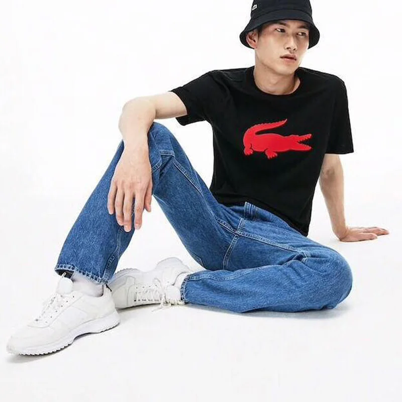 LACOSTE LEGEND Running Shirt Summer Printed Design O-neck T-Shirts White Short Sleeve Hot Homme Cotton Outdoor Clothing