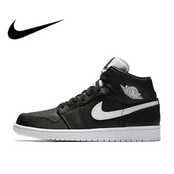 Официальный Оригинальная продукция Nike Air Jordan 1 MID AJ1 дышащая Для мужчин баскетбольная Обувь спортивная, кроссовки голяшка средней высоты Для