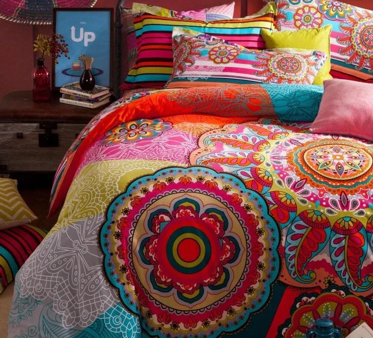 Vintage Colorful 100 Cotton Bedding Set Boho Bohemian King Queen