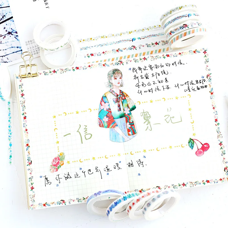 10 шт./упак. клейкая лента для скрапбукинга с цветами и листьями васи Diy случайный