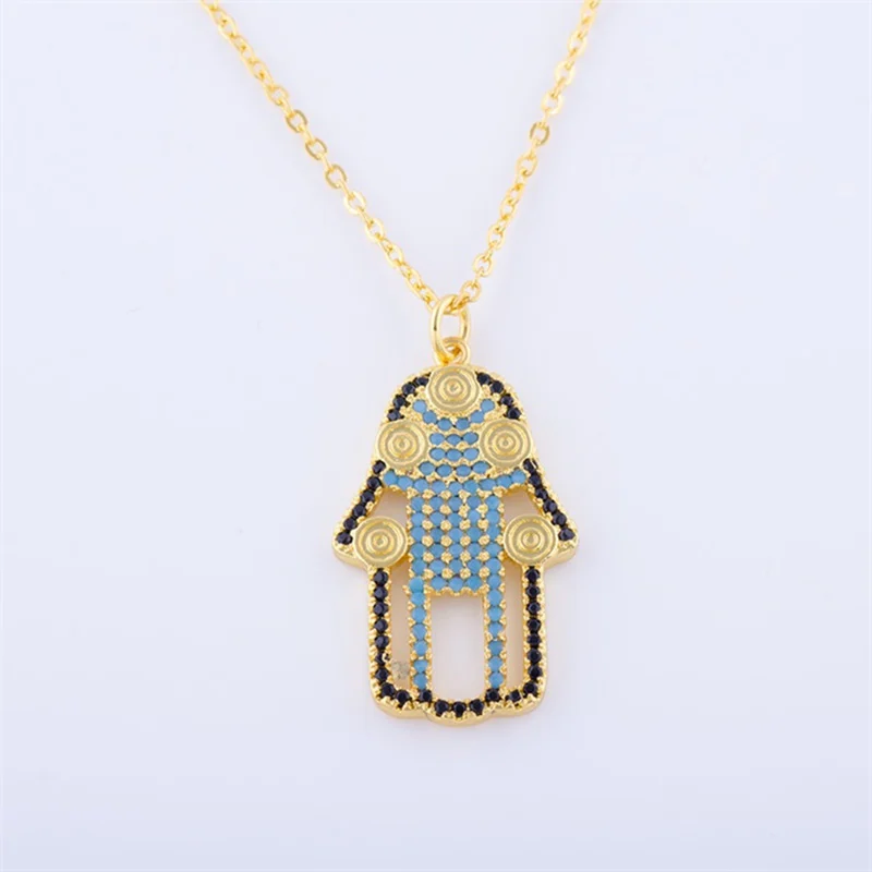 

Fatima Hand Necklace Women Jewelry Silver Gold Color Vintage Lucky Czech Crystal Hamsa Necklaces & Pendants mothers day gift