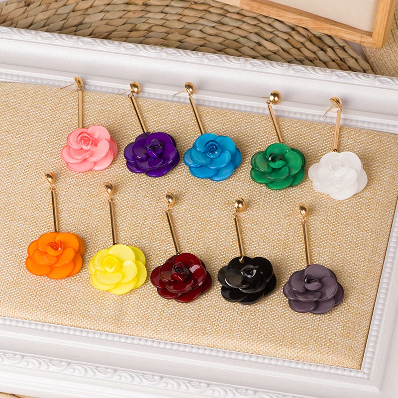 GuanLong Trendy Acrylic Drop Earrings for Women Small Long Gold Dangling Resin Earrings Fashion Jewelry Dangle Flowers Brincos (1)