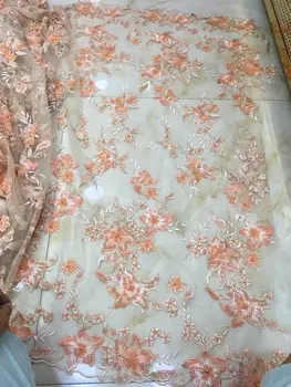 

African high quality lace fabric SYJ-91735 embroidered french lace fabric net tulle fabrics with beads for wedding dresses