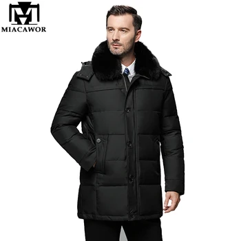 

MIACAWOR New 2018 Men's Duck Down Jacket Hooded Warm Winter Jacket Thick Fur Collar Coat Men Parka Business Casual Overcoat J576