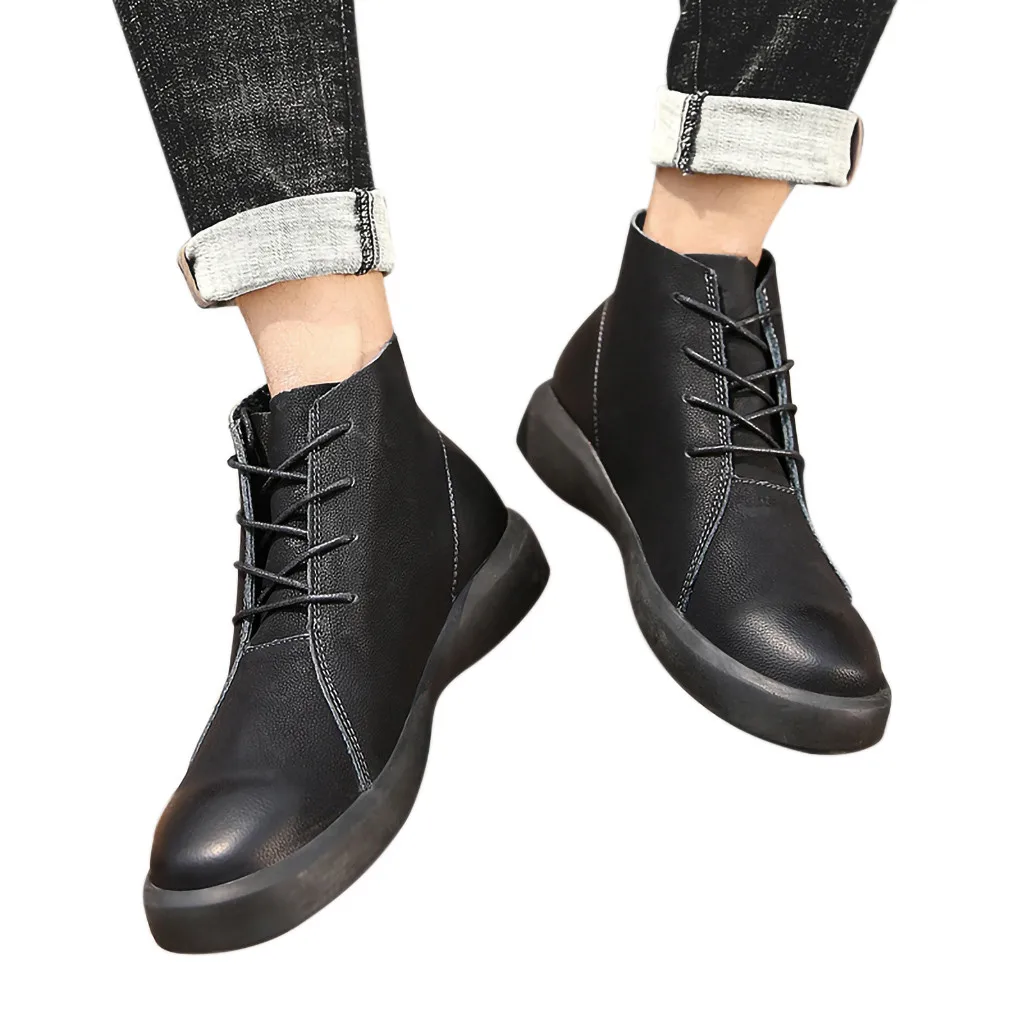 

YOUYEDIAN 2019 casual black Slightly Fashion Mens Retro Flat Low-Heeled Tooling Shoes Round Head Lace-Up Boots Khaki for ma#G30