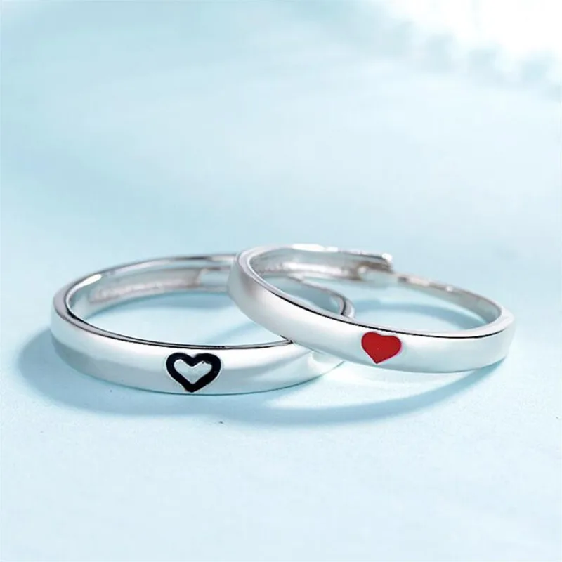 Simple Style Fashion Love Heart Female Couple Rings Copper Wedding Band Men Engagement Ring Couple Jewelry