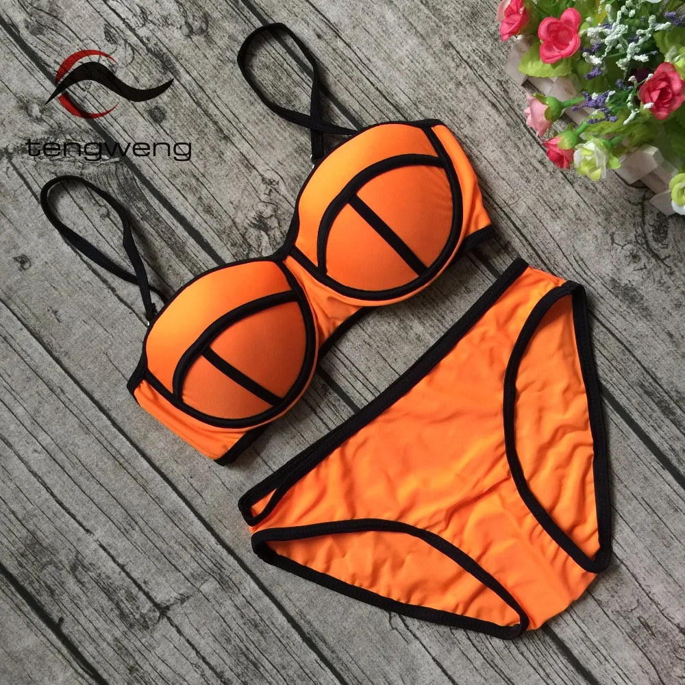 tengweng 2018 New Sexy Push up Women Bikini Solid Cheap Vintage