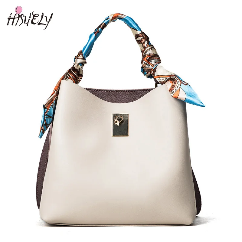 HISUELY Hot Sale New Women PU Leather Handbags Silk Scar Fashion Designer Black Bucket Vintage ...