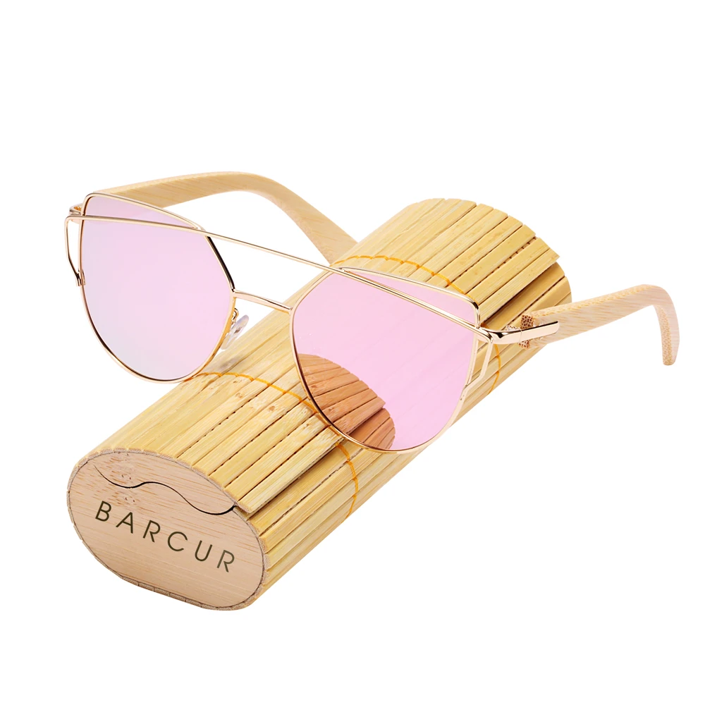 

BARCUR Cat Eye Sunglasses Women Bamboo Sun glasses UV400 Mirror Vintage Wooden Sunglasses